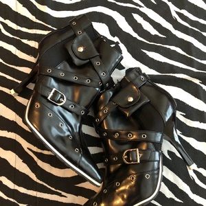New Black And Silver Gothic Booties Ankle High Heel Boots Size 8